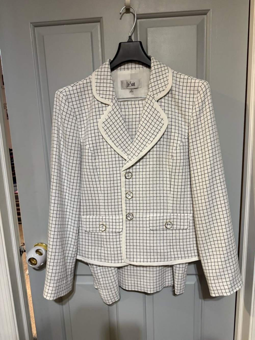 Le Suit White  with Black Windowpane Grid suit